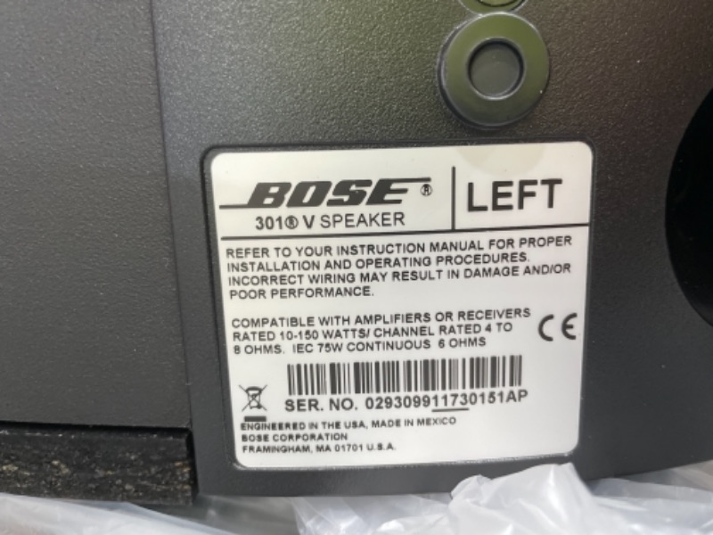 Photo 4 of unable to test
Bose 301-V Stereo Loudspeakers (Pair, Black)
