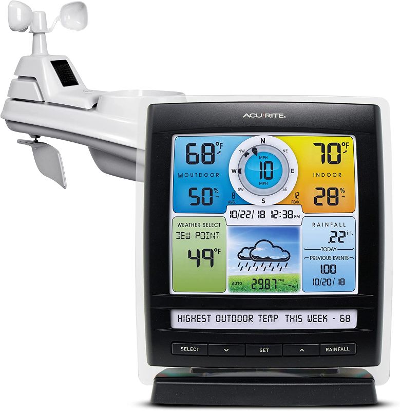 Photo 1 of AcuRite Iris (5-in-1) Indoor/Outdoor Wireless Weather Station for Indoor and Outdoor Temperature and Humidity, Wind Speed and Direction, and Rainfall with Digital Display (01512M)
