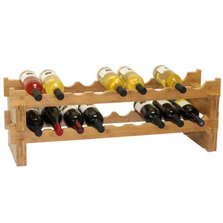 Photo 1 of 12 in. x 34.5 in. x 11.88 in. 18-Bottle Stackable Bamboo Wine Bottle Rack