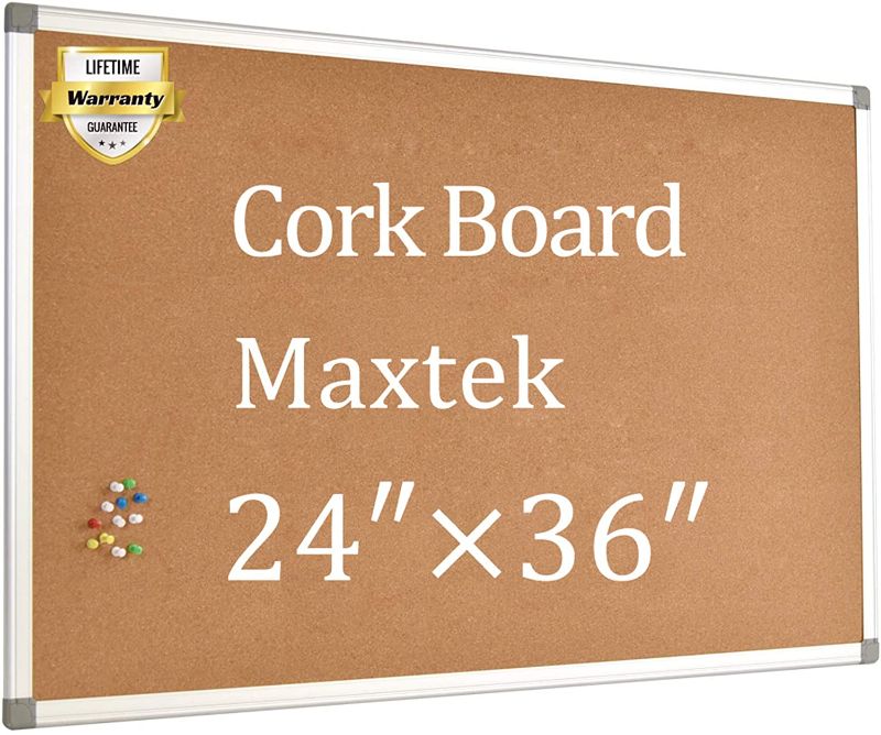 Photo 1 of Cork Board Bulletin Board – 24 x 36 Message Board Wall Mounted Pin Board Aluminum Framed 