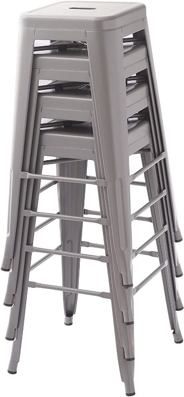 Photo 1 of Amazon Basics Metal Bar Stools - 30-Inch, Set of 4, Dark Grey
