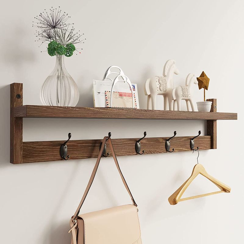 Photo 1 of AMBIRD Wall Hooks with Shelf 28.9 Inch Length Entryway Wall Hanging Shelf Wood Coat