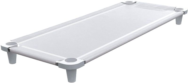 Photo 1 of Acrimet Premium Stackable Nap Cot (Stainless Steel Tubes) (White Cot - White Feet) (1 Unit)
