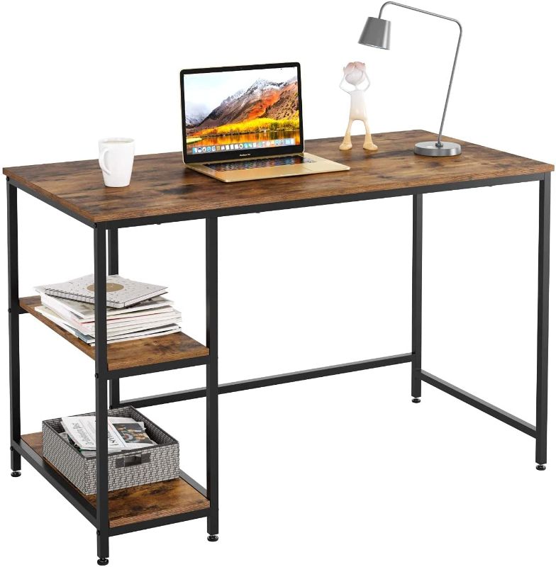 Photo 1 of 47 in Length Writing Table 2-in-1 Large Desk with Metal Legs, Adjustable feet, Modern Furniture for Home Office, Study Room-Rustic Brown