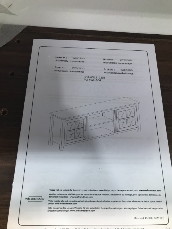 Photo 1 of 70" Farmhouse Simple Window Pane 2 Door Wood TV Stand