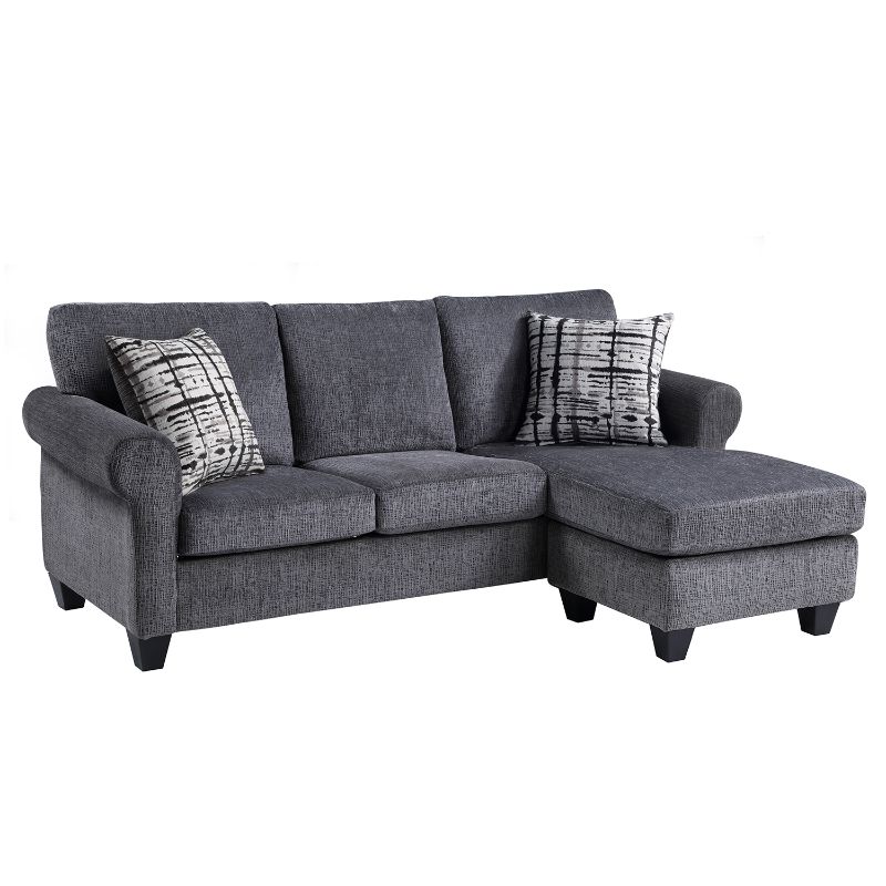 Photo 1 of 2 Piece Gray Soft Polyester 3 Seats Convertible L-Shape Reversible Sectionals Sofa