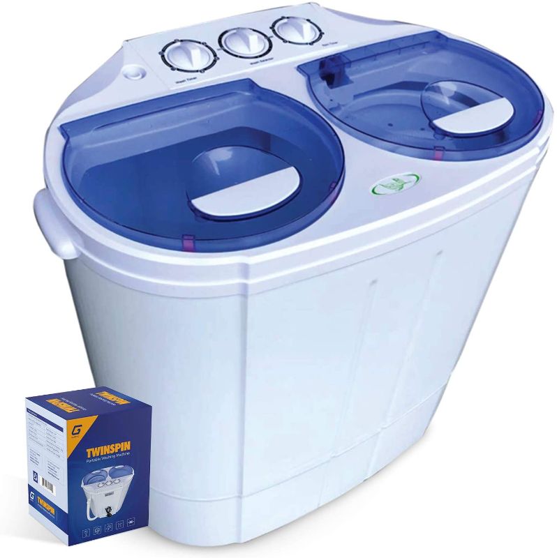 Photo 1 of Garatic Portable Compact Mini Twin Tub Washing Machine w/Wash and Spin Cycle, Built-in Gravity Drain, 13lbs Capacity For Camping, Apartments, Dorms, College Rooms, RV’s, Delicates and more
