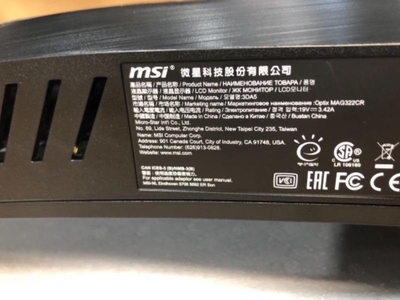 Photo 4 of MSI Full HD Non-Glare 1ms 1920 x 1080 144Hz Refresh Rate USB/DP/HDMI Smart Headset Hanger Free Sync 24”Gaming Curved Monitor (Optix MAG241C) - Black


//tested, powers on 