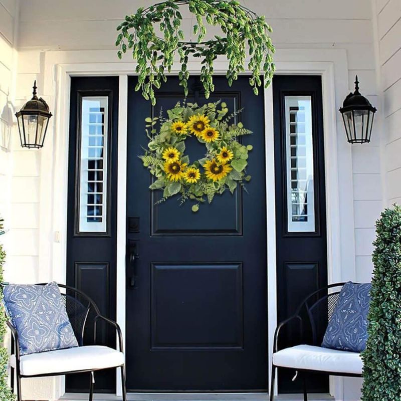 Photo 1 of 22 INCH Artificial Sunflower Fern Wreath for Home Office Party Holiday, Spring and Summer Farmhouse Decoration,, **DISPLAY PICTURE USED FOR REFERENCE ONLY**
