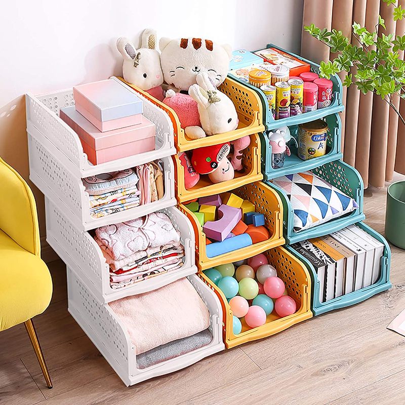 Photo 1 of 2 Pack Stackable Storage Box,Sliding Foldable Basket Organizer for Clothes,Toys Storage,Large Capacity Plastic Bathroom Kitchen Wardrobe Organizer(1Pack,Yellow+Green) **DISPLAY PICTURE USED FOR REFERENCE ONLY**