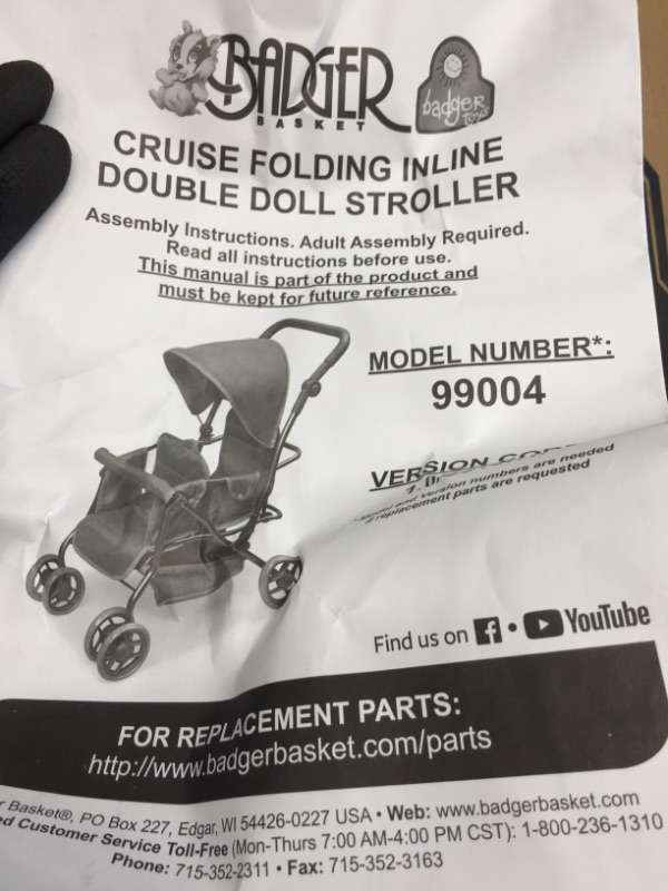 Photo 4 of Badger Basket Cruise Twin Folding Inline Double Doll Stroller (fits American Girl Dolls),, Overall Size 23 inches L x 14. 5 inches W x 26 inches H,, PINK / GRAY