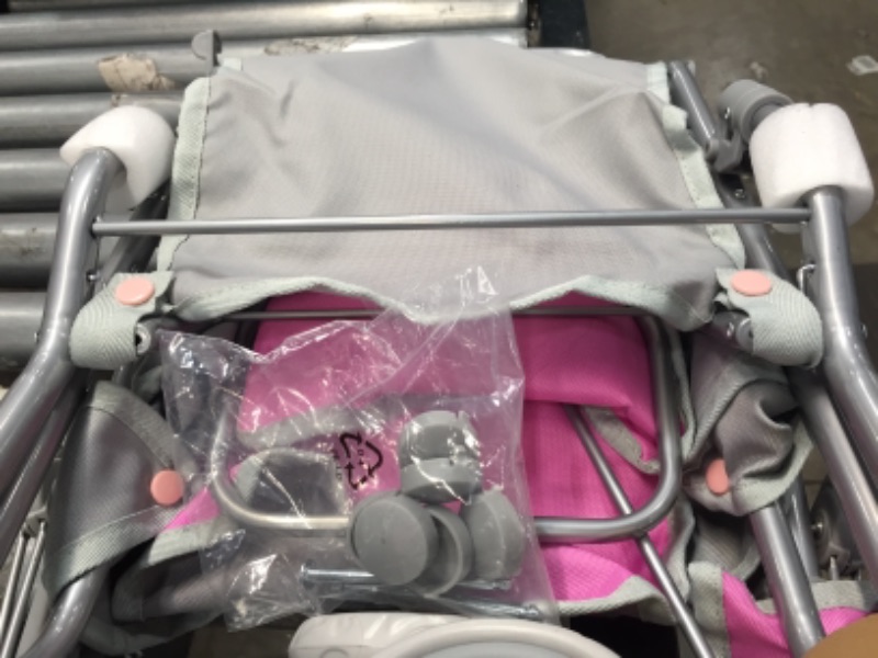 Photo 2 of Badger Basket Cruise Twin Folding Inline Double Doll Stroller (fits American Girl Dolls),, Overall Size 23 inches L x 14. 5 inches W x 26 inches H,, PINK / GRAY