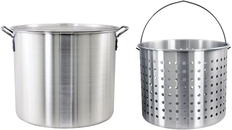 Photo 1 of  CHARD ASP60, Aluminum Stock Pot and Strainer Basket Set, Silver, 60 quart,Large Size: 21 x 17.75 x 15.54 inches