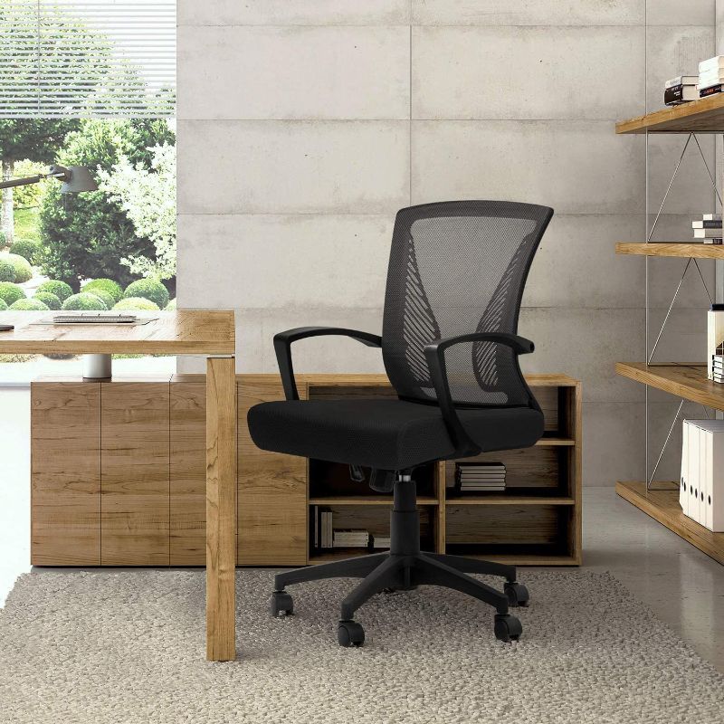 Photo 1 of Office Chair Home Office Desk Chair Task Mid Back Mesh Chair Ergonomic Swivel Lumbar Support Desk Computer Chair (Black),, 19.6 x 19.6 x 32.8 inches