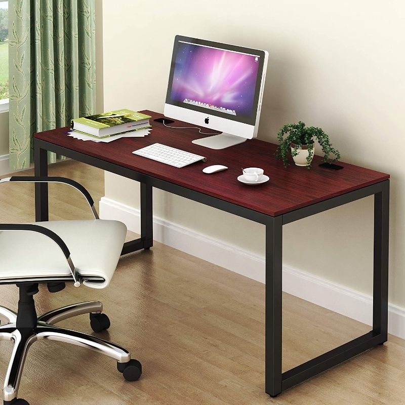 Photo 1 of SHW Home Office 55-Inch Large Computer Desk, Black/Cherry,, Dimension: 55" W x 23.8" D x 28" H