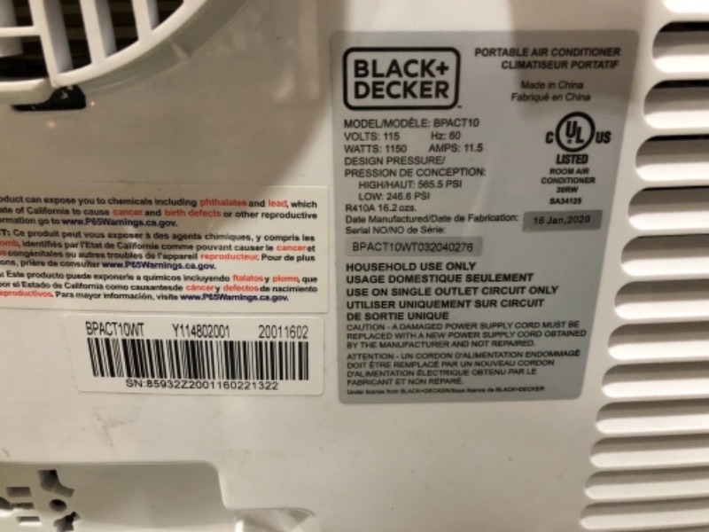 Photo 3 of BLACK+DECKER Portable Air Conditioner with Remote Control, 12,000 BTU, Cools Up to 300 Square Feet, White, BPACT12WT
