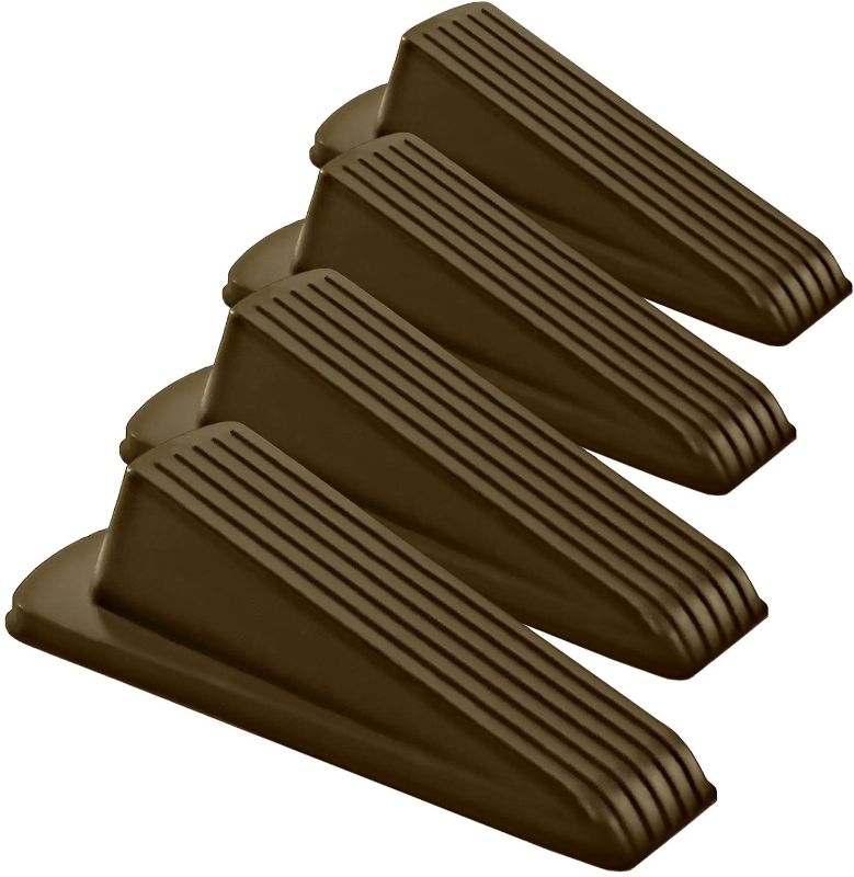 Photo 1 of Home Premium Rubber Door Stopper - Multi Surface Door Stop Wedge with Heavy Duty Design - Flexible and Non Scratching Door Holder (10 Pack, Brown)
