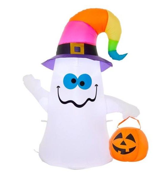 Photo 1 of 3.5 ft. Ghost with Rainbow Hat Airblown Halloween Inflatable
