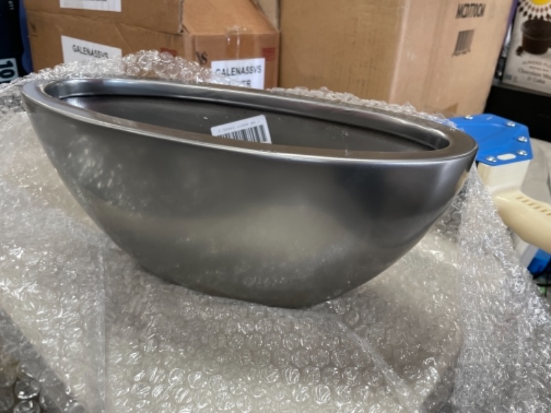 Photo 2 of 5"H x 5.5"W x 12.5"L, Metallic Silver Fiberstone Oval Planter
