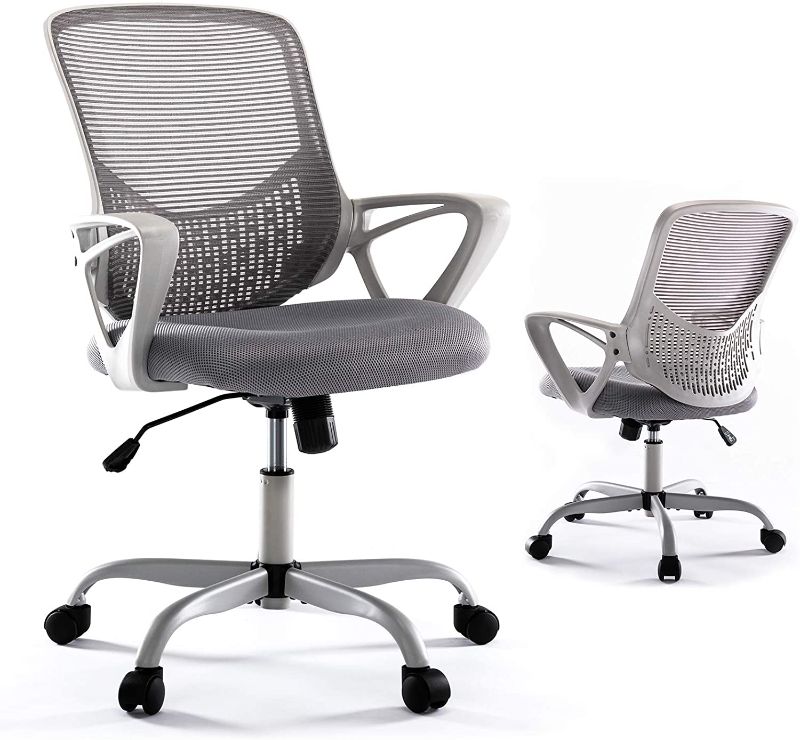 Photo 1 of Office Desk Chair, Mid Back Lumbar Support Computer Mesh Task Chair, Grey