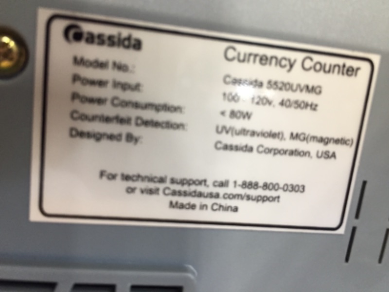 Photo 3 of Cassida 5520 UV/MG Currency Counter with Ultraviolet and Magnetic Sensor, Gray