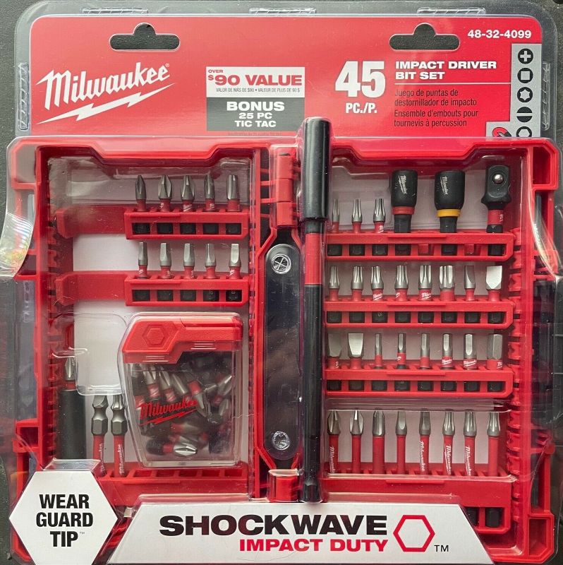 Photo 1 of NEW - Milwaukee 48-32-4099 45pc + 25pc bonus Impact Bit Set 70 pieces total.
