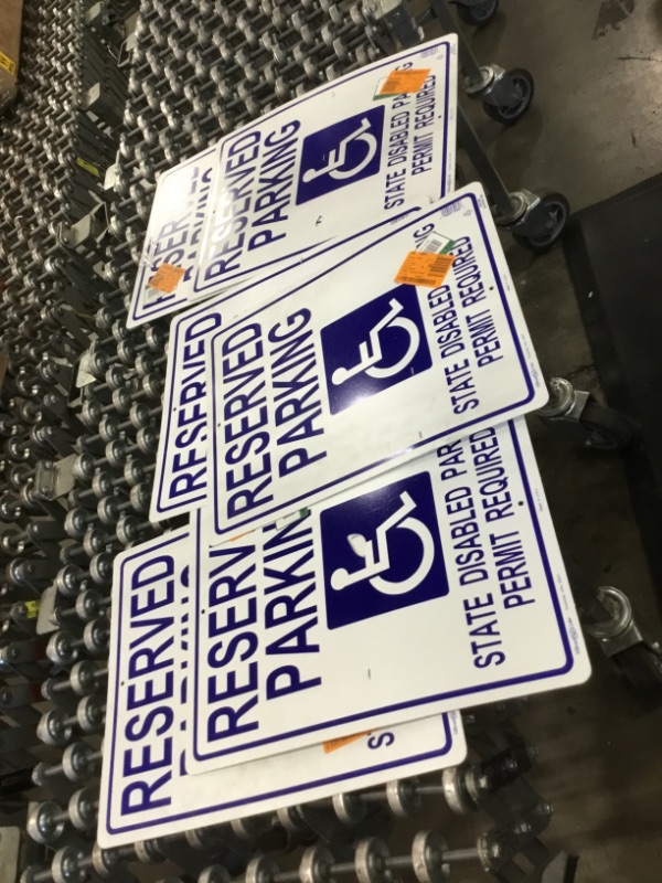 Photo 2 of 6 TOTAL - Hillman 842188 Reserved Parking State Disabled Parking Permit Required Sign, White and Blue Heavy Duty Plastic, 15x19 Inches 1-Sign
