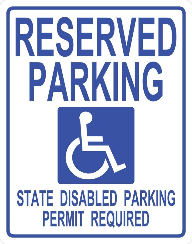 Photo 1 of 6 TOTAL - Hillman 842188 Reserved Parking State Disabled Parking Permit Required Sign, White and Blue Heavy Duty Plastic, 15x19 Inches 1-Sign
