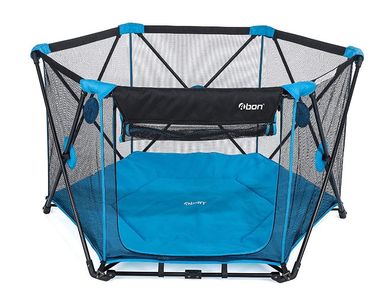 Photo 1 of Abon Portable 6 Panel Play Pen Playard for Infants and Babies Indoor and Outdoor, Open and Fold Within Seconds with Carry case 53" Wx 30" H(Blue)

