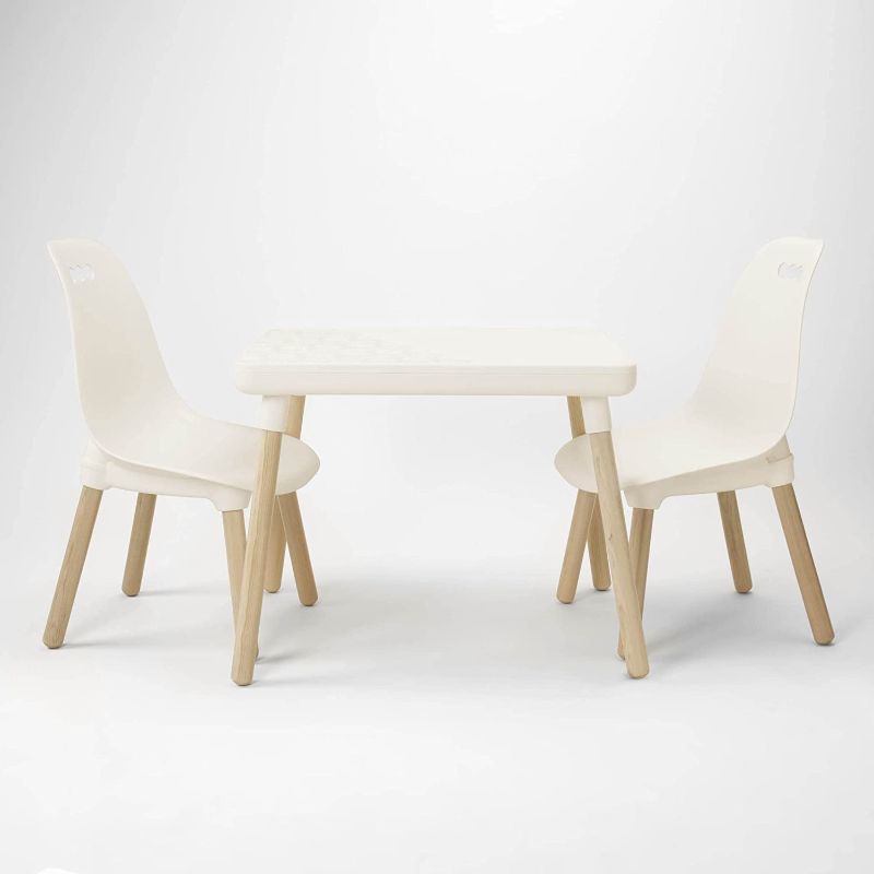 Photo 1 of B. Toys by Battat Spaces by Battat – Kids Furniture Set – 1 Craft Table & 2 Kids Chairs with Natural Wooden Legs (Ivory)
