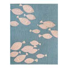 Photo 1 of Coastal Gray / Blue 5 ft. x 7 ft. Aqua Fish Indoor/Outdoor Area Rug
