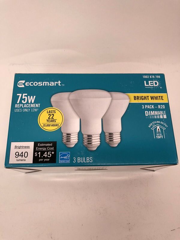 Photo 1 of 4 boxes Ecosmart 3-Pack 75-Watt Equivalent BR20 Dimmable 