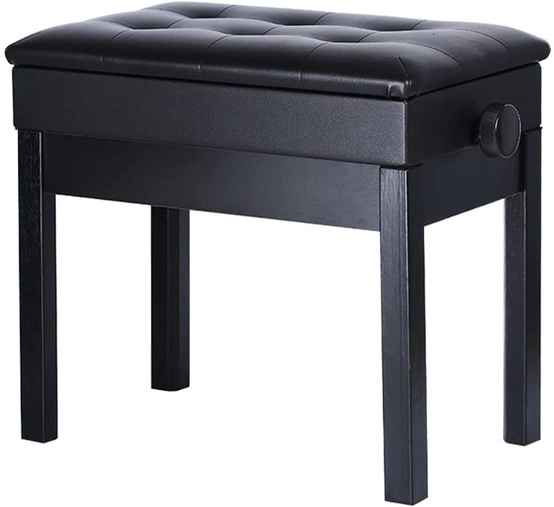 Photo 1 of Adjustable Solid Wood Piano Stool with Music Storage, Black Single seat PU Leather mat,Piano bech
