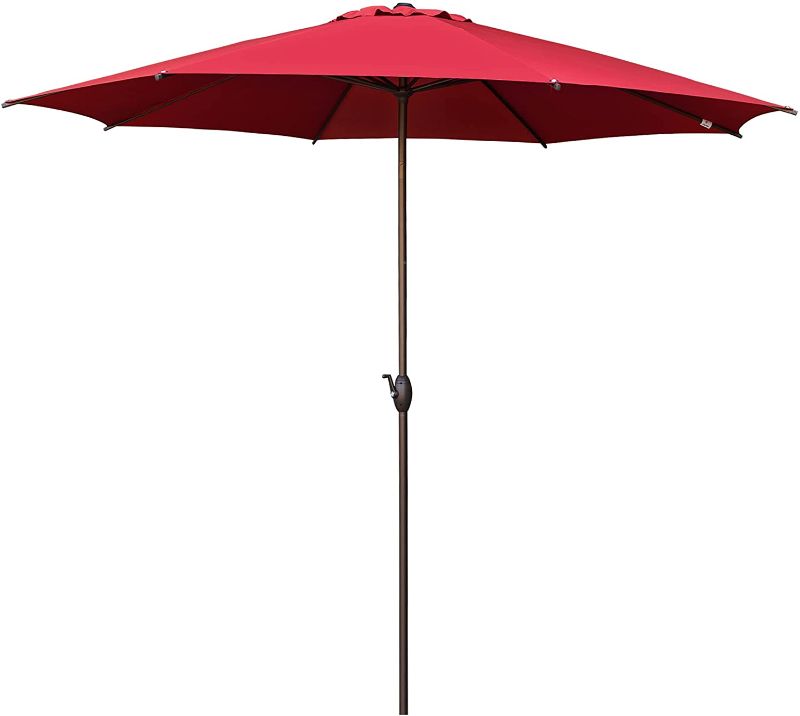 Photo 1 of Abba Patio 11ft Patio Umbrella Outdoor Umbrella Patio Market Table Umbrella with Push Button Tilt and Crank for Garden, Lawn, Deck, Backyard & Pool, Red
