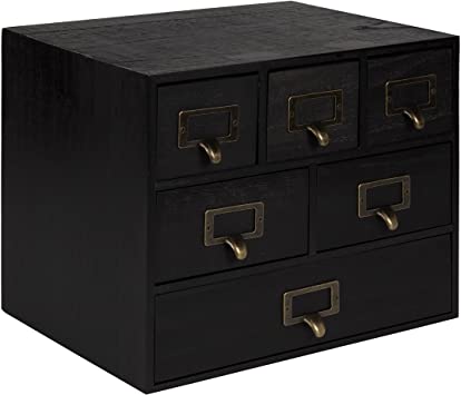 Photo 1 of (DENTED/SCRATCH DAMAGES) 
Kate and Laurel Apothecary Wood Desk Drawer Set with Letter Holder, 6 Drawers, Rustic Black
