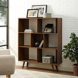 Photo 1 of (DOUBLE PUNCTURED BOARDS) 
Modway Transmit Mid-Century Offset Cube Wood Bookcase in Walnut