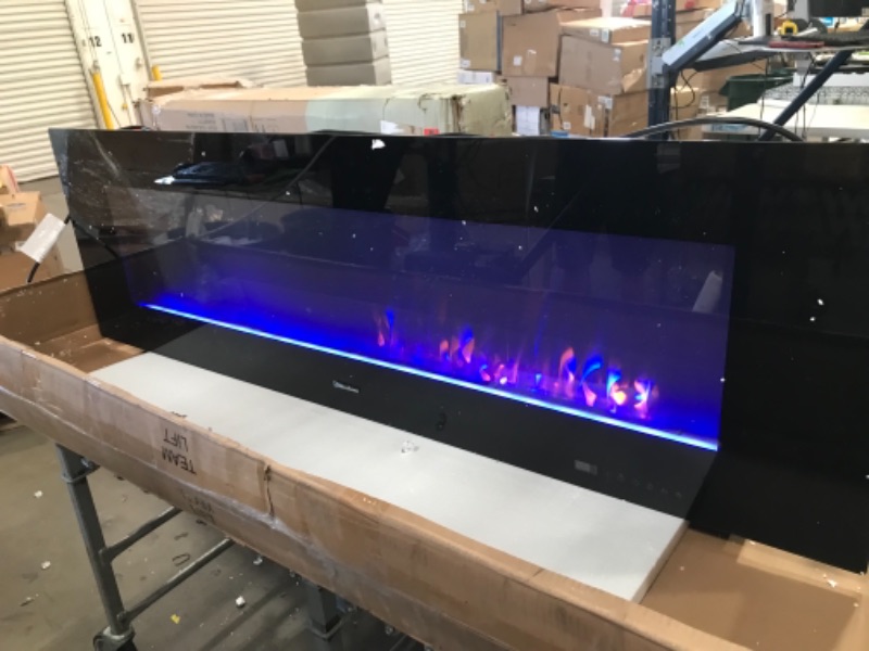 Photo 4 of (HEATER NOT FUNCTIONAL; FOUND SCATTERED FAKE ICE ROCKS) 
Valuxhome Electric Fireplace, 60 Inches Fireplace, Recessed and Wall Mounted Fireplaces for Living Room with Remote, Overheating Protection, Logset and Crystal, Touch Screen, 1500W/750W, Black
