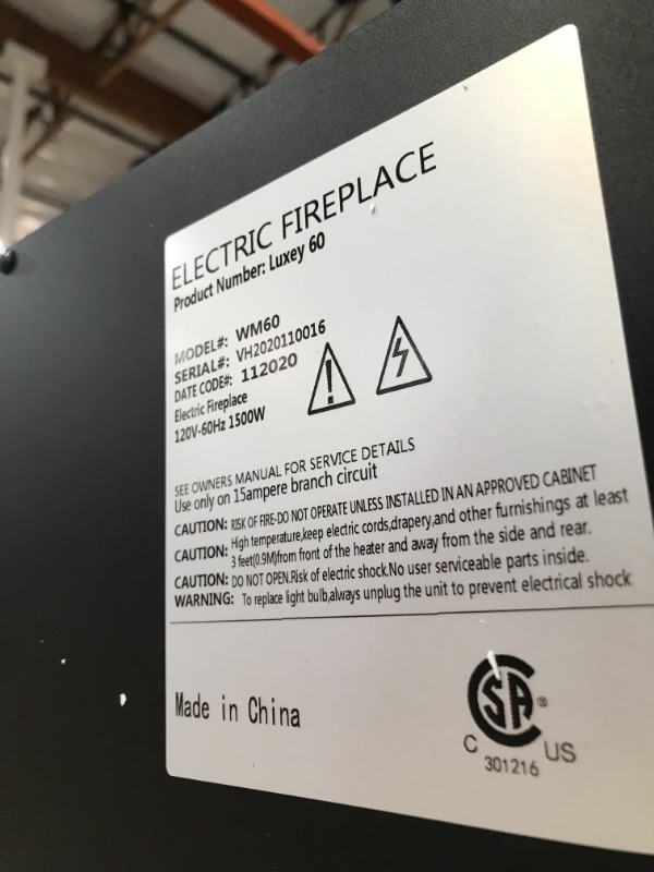 Photo 3 of (HEATER NOT FUNCTIONAL; FOUND SCATTERED FAKE ICE ROCKS) 
Valuxhome Electric Fireplace, 60 Inches Fireplace, Recessed and Wall Mounted Fireplaces for Living Room with Remote, Overheating Protection, Logset and Crystal, Touch Screen, 1500W/750W, Black
