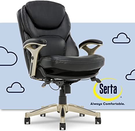 Photo 1 of (COSMETIC DAMAGES) 
Serta Ergonomic Executive Office Motion Technology, Adjustable Mid Back Desk Chair with Lumbar Support, Black Bonded Leather

