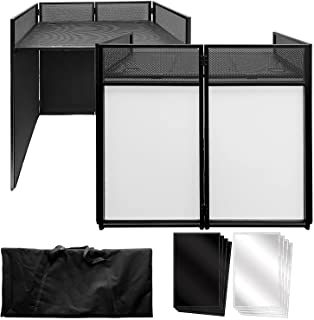 Photo 1 of (TORN CARRY CASE; COSMETIC DAMAGES) 
AxcessAbles ES-01 Event Podium DJ Table Facade, 2ft 9" Standing Desk Height, 39.5" W x 19.5"D Work Surface. Video Light Projector Display Booth. Portable with Carrying Bag, Black, White Scrim.
