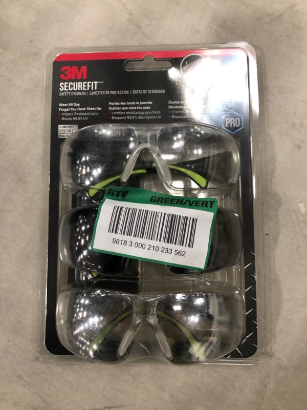 Photo 1 of 3M SF400-W-3PK-PS Secure-Fit 400 Anti-Fog Eye Protection Glasses, Multi-Pack (3 Pack)
