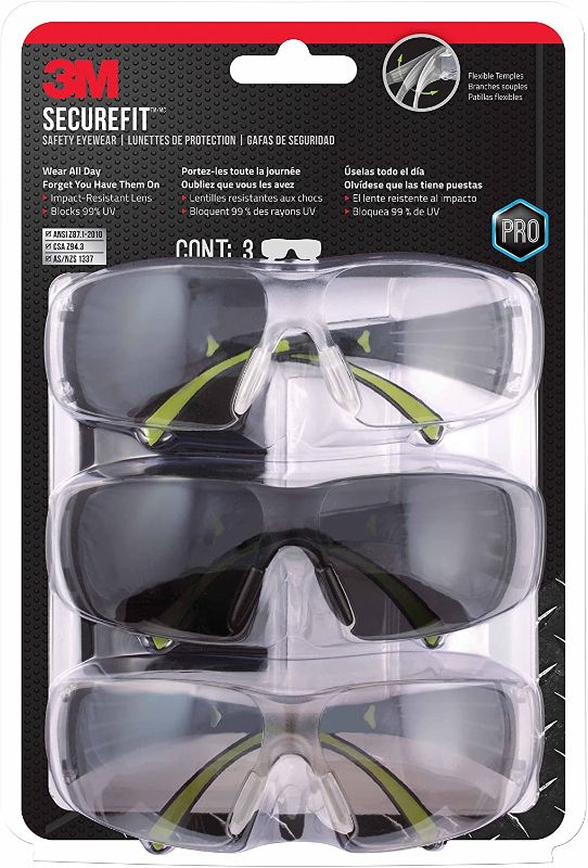 Photo 1 of 3M SF400-W-3PK-PS Secure-Fit 400 Anti-Fog Eye Protection Glasses, Multi-Pack (3 Pack)
