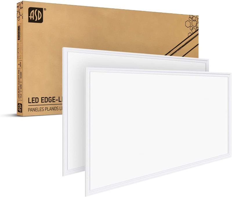 Photo 1 of ASD 2x4 LED Flat Panel Light 40W=100W Equivalent - 3500K(Warm White) Edge Lit LED Panel 0-10V Dimmable 4476Lm 120-277V Drop Ceiling Light Fixture Indoor Commercial - cULus Listed DLC Certified, 2 Pack
