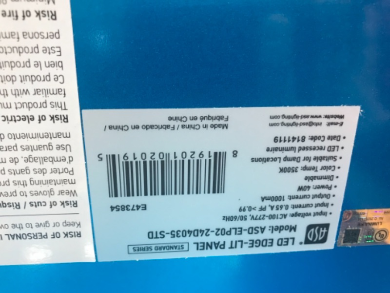 Photo 5 of ASD 2x4 LED Flat Panel Light 40W=100W Equivalent - 3500K(Warm White) Edge Lit LED Panel 0-10V Dimmable 4476Lm 120-277V Drop Ceiling Light Fixture Indoor Commercial - cULus Listed DLC Certified, 2 Pack
