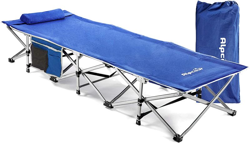 Photo 1 of Alpcour Folding Camping Cot – Extra Strong Single Person Small-Collapsing Bed in a Bag w/Pillow for Indoor & Outdoor Use – Deluxe Comfortable Extra Heavy Duty Design Holds Adults & Kids Up to 440 Lbs
