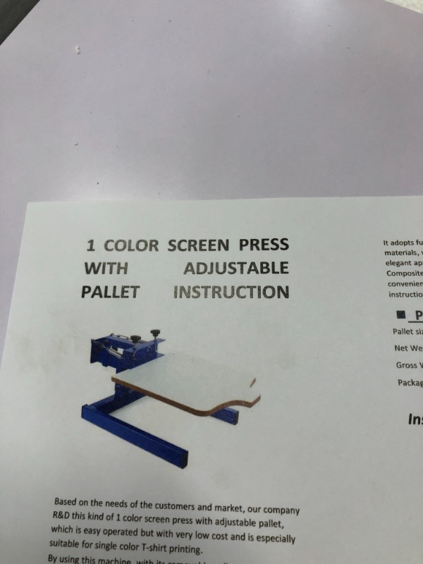 Photo 2 of 1 color screen press adjustable pallet