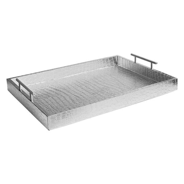 Photo 1 of 19 in. x 3 in. x 14 in. Alligator Silver MDF Rectangle Serving Tray with Handles
