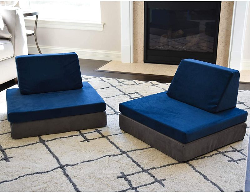 Photo 1 of Children's Factory The Whatsit Kids Couch or 2 Chairs, Gray & Navy, CF349-068, Toddler to Teen Bedroom Furniture, Girls and Boys Playroom Sofa
