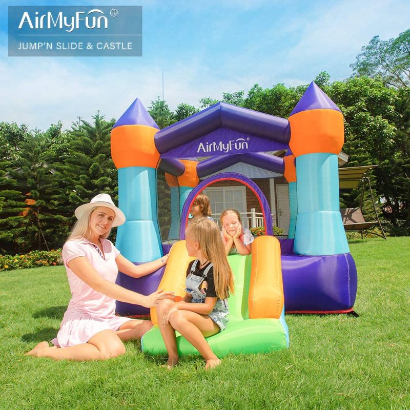 Photo 1 of AirMyFun Inflatable Jumping Castle, Indoor Portable Bounce House with Air Blower, Bouncing Area with Mini Slide for Kids to Have Fun
