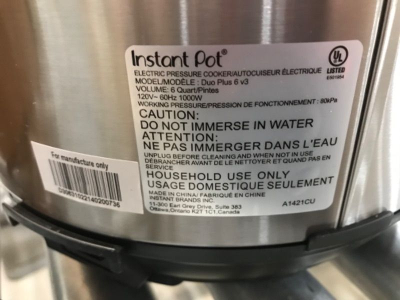 Photo 3 of Instant Pot Duo Plus 6 Quart 9-in-1 Electric Pressure Cooker, Slow Cooker, Rice Cooker, Steamer, Sauté, Yogurt Maker, Warmer & Sterilizer, 15 One-Touch Programs,Stainless Steel/Black
